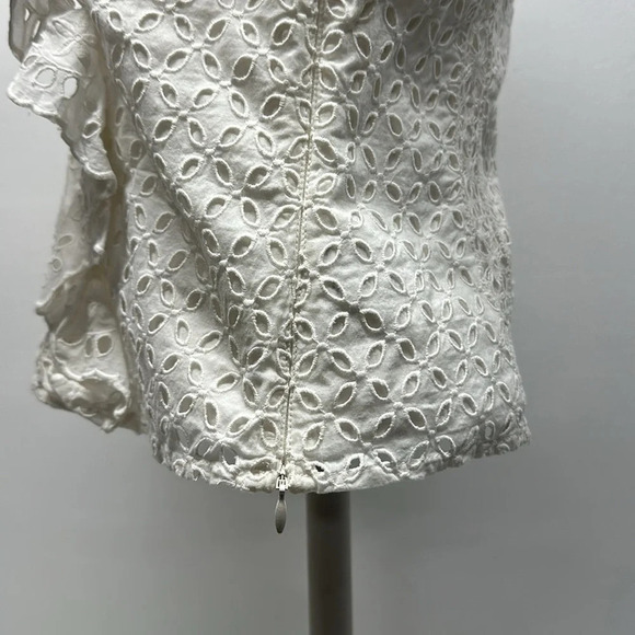 Joie Tank Top Blouse Lace Eyelet Sleeveless Floral V-Neck Ruffle Trim White 2 - Picture 8 of 12